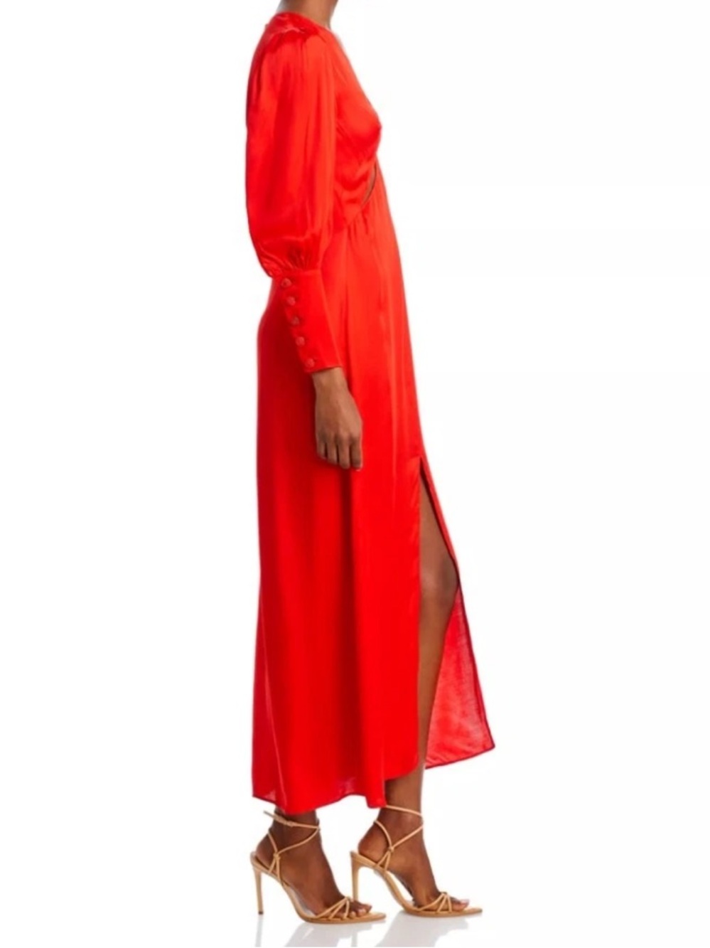 Farm Rio Red Cutout Maxi Dress Beaded Buttons Slit NWT Size Large - Picture 3 of 15
